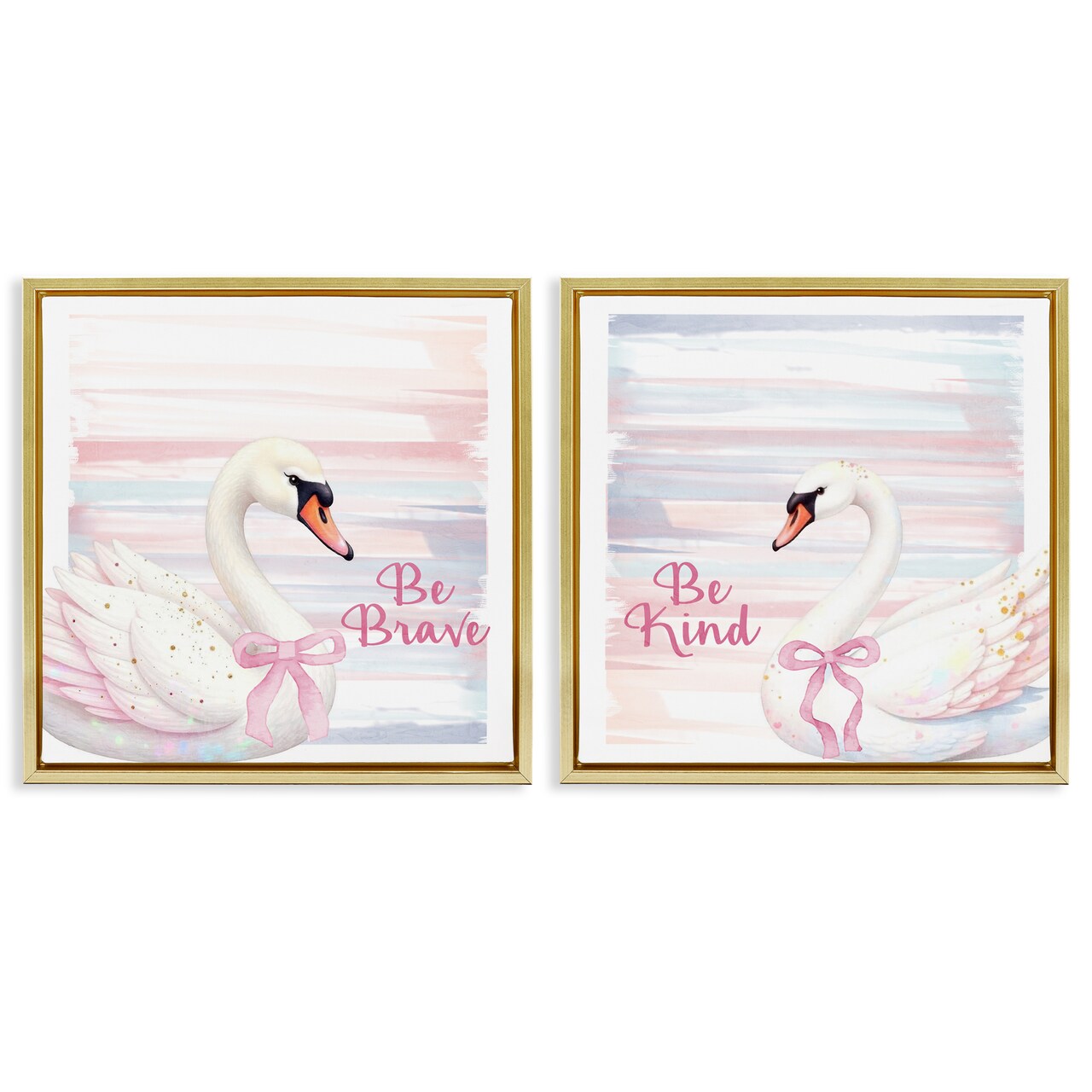 Stupell Industries Be Brave & Kind Pastel Swan 2pc Floating Frame Set, design by Kim Allen